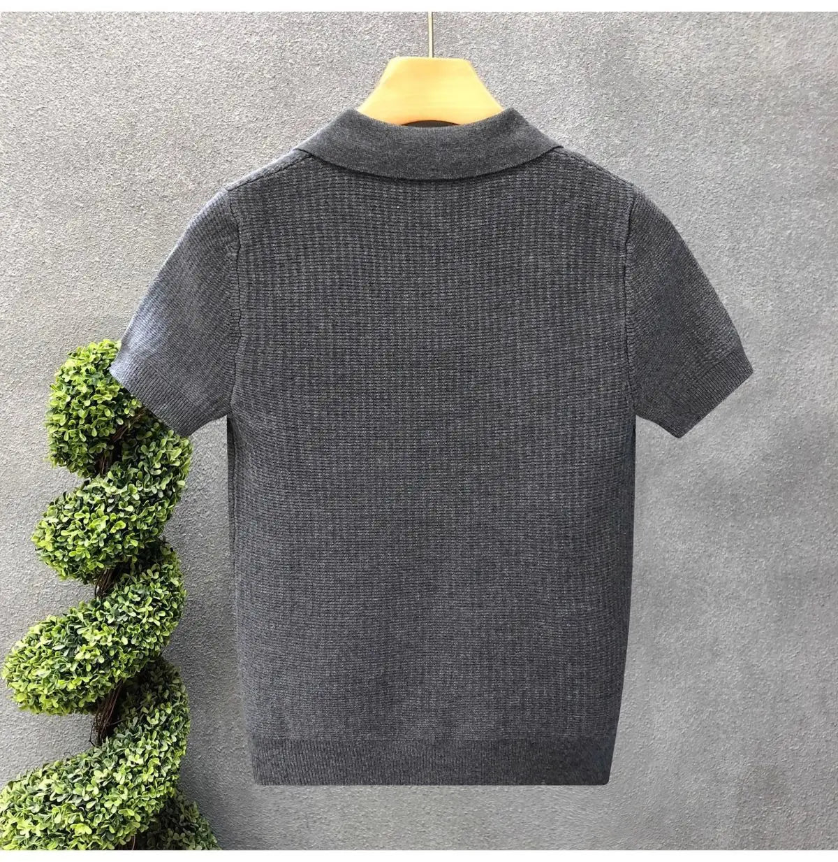 Men's Polo Shirt, Korean Style Slim Fit Collar Solid Color Casual Thin Sleeve Trendy Knit Top