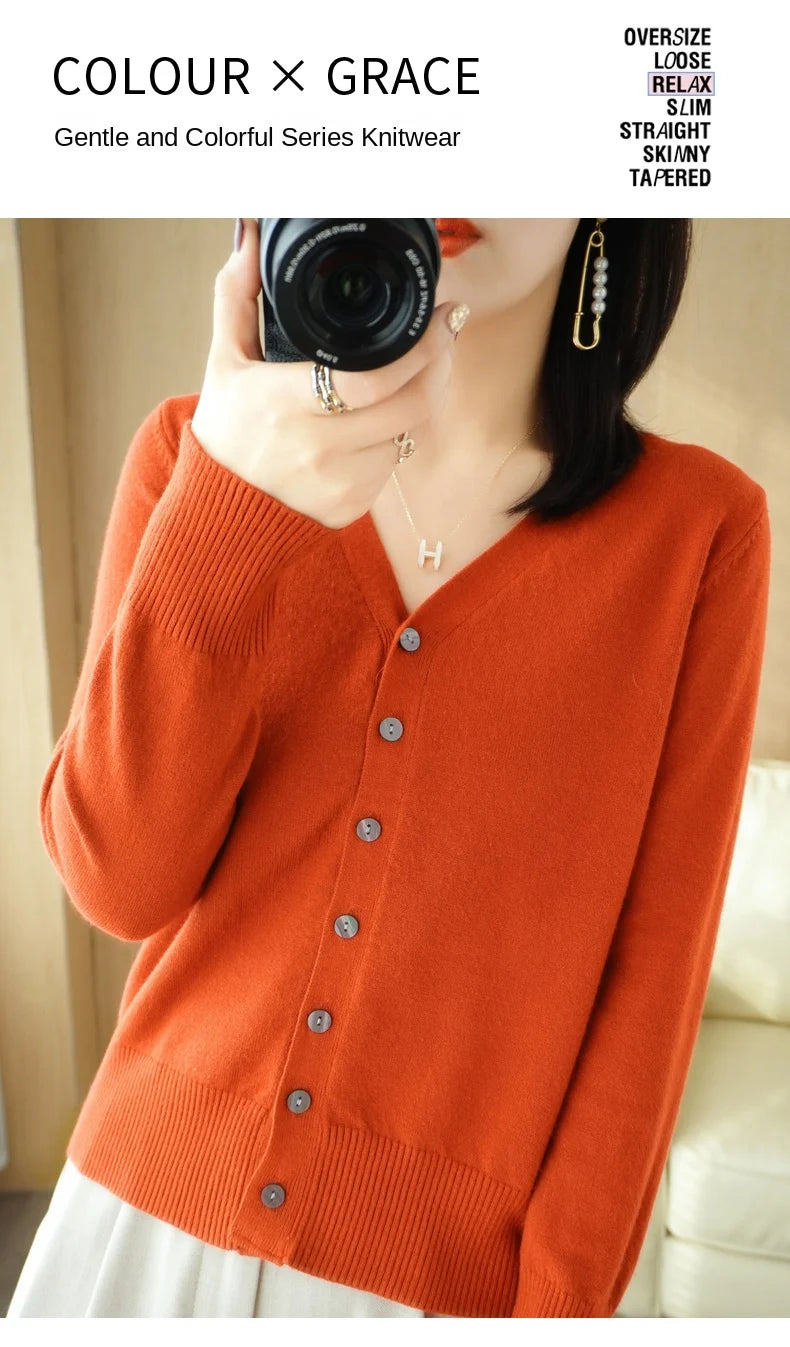 Cashmere Knit Cardigan V-Neck Solid Color Fashion High-Grade Comfortable.