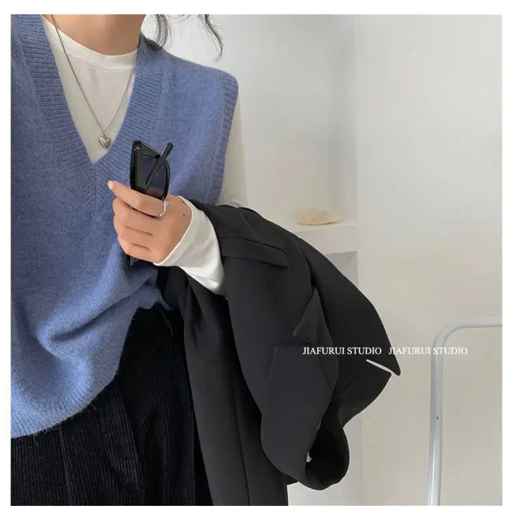 Sleeveless Knitted Sweater Vests Women Casual Solid Loose Outerwear .
