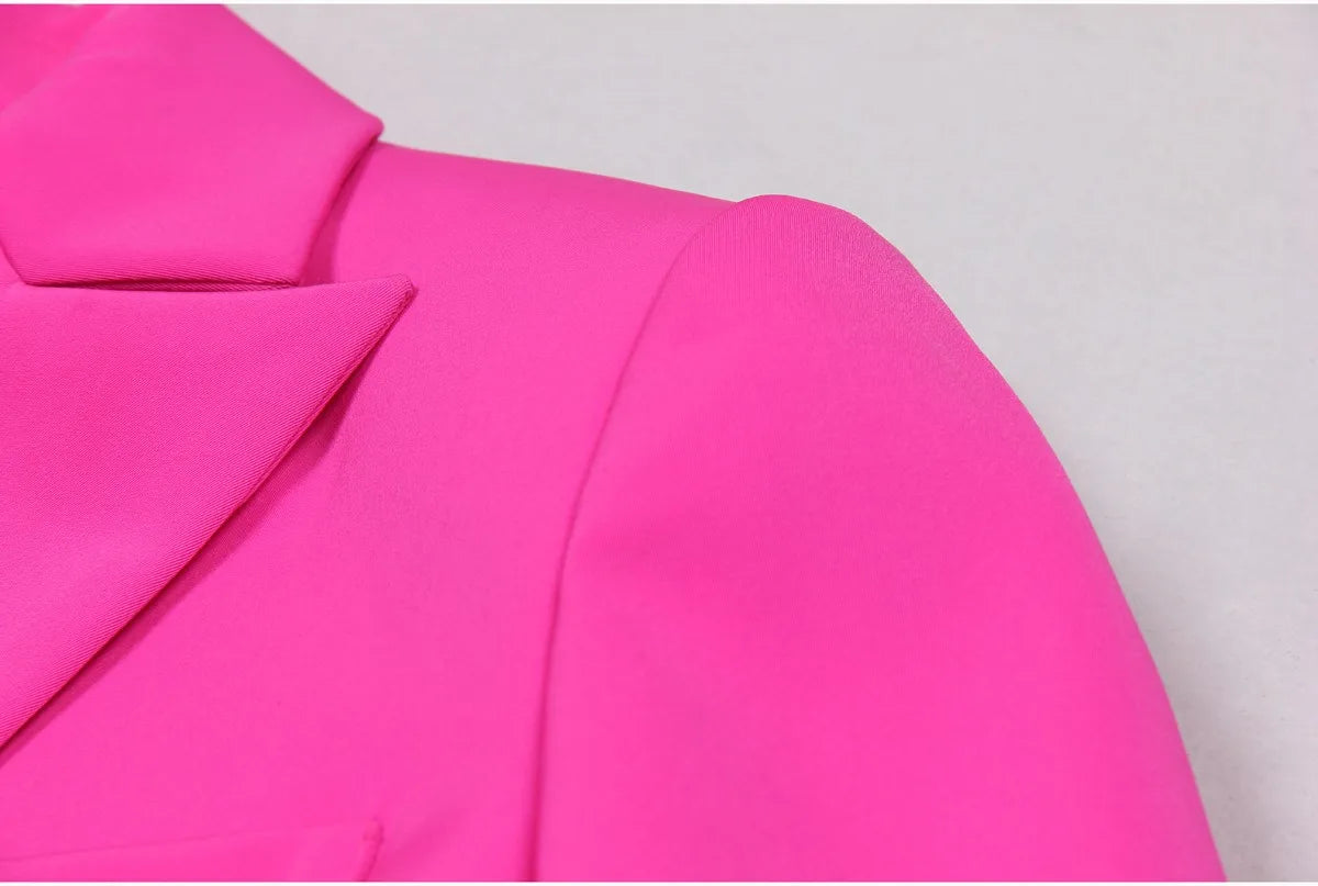 American  Fresh Fuchsia Color 3PCS Blazer Set with Bre Top and Pencil Pants .