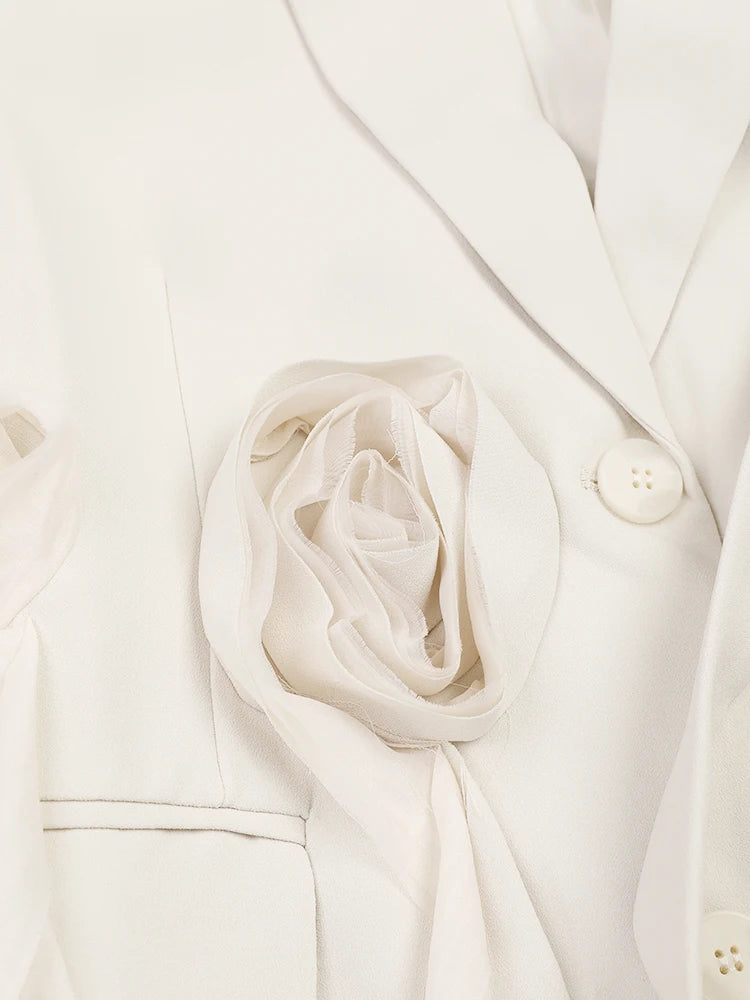 ZMEENNA Beige Flower Irregular Long Blazer Women.