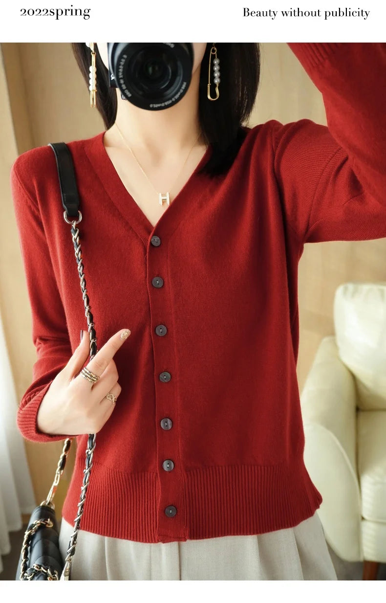 Cashmere Knit Cardigan V-Neck Solid Color Fashion High-Grade Comfortable.