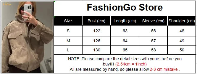 Solid Suede Zipper Cropped Jacket Women Casual Stand Collar .
