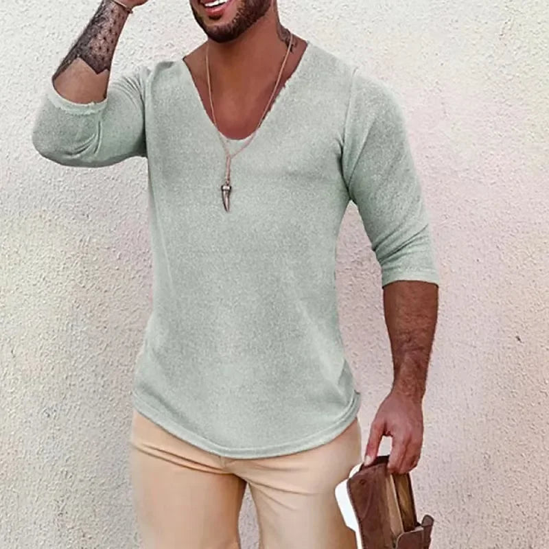 Summer Thin Style Slim Sweaters Casual Mens Clothing Knitting Tops.