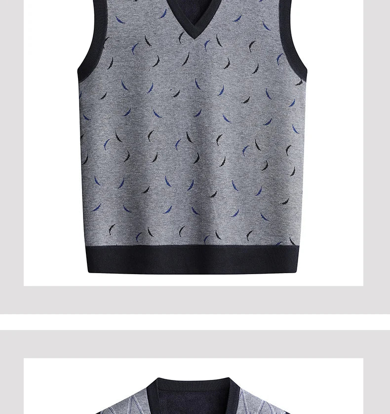Men‘s V-neck Sweater Vest Autumn Winter Fleece Lining Knit.