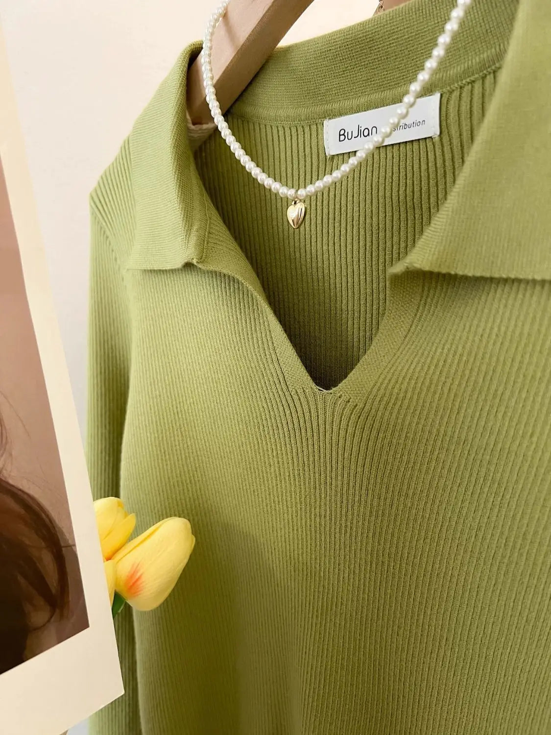 Women Clothing Vintage Fashion Solid Turn-down Collar Pullovers.