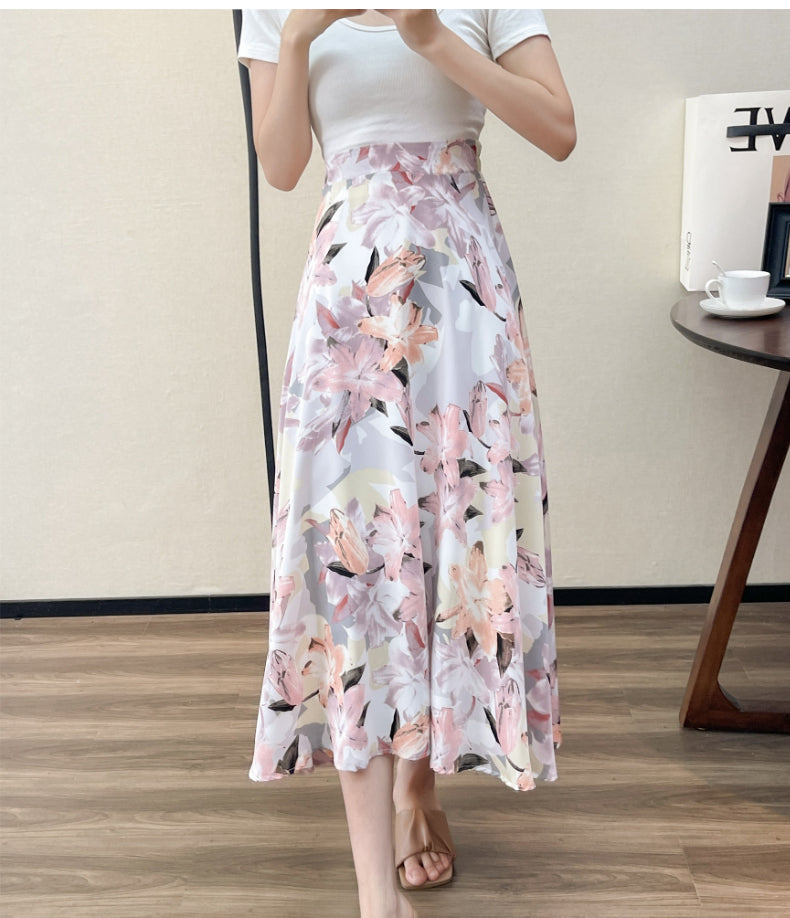 Summer High Waist Women Skirts Casual Floral Printed Chiffon.