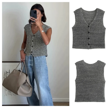 fashion temperament slim fit casual  V-neck vest short knittevd sweater.
