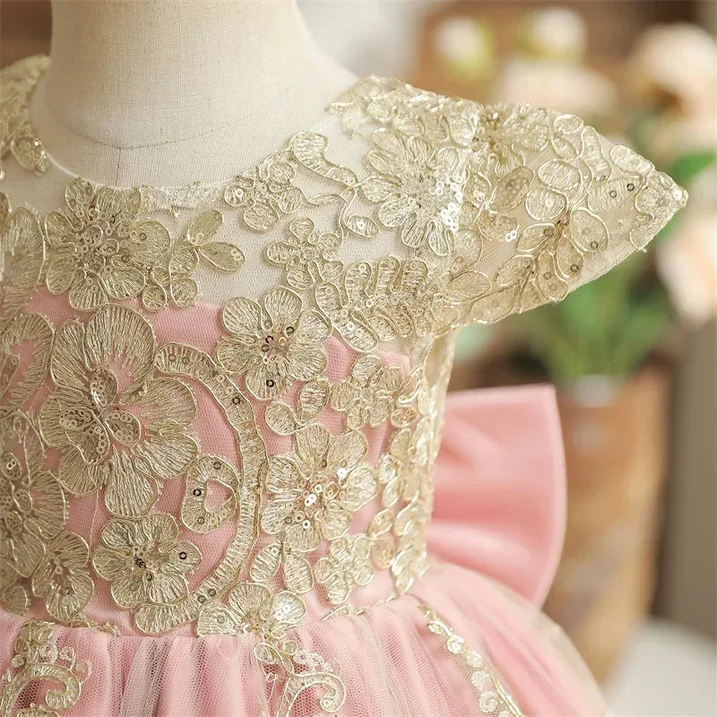 Toddler Baby Girls Lace Dress Elegant Embroidery Flower Princess Dresses for 1-5 Years Newborn Infant Green Christmas Costumes