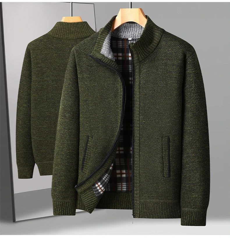 Men's Knitted Cardigan Jacket Autumn Winter Plush Sweater Men's.