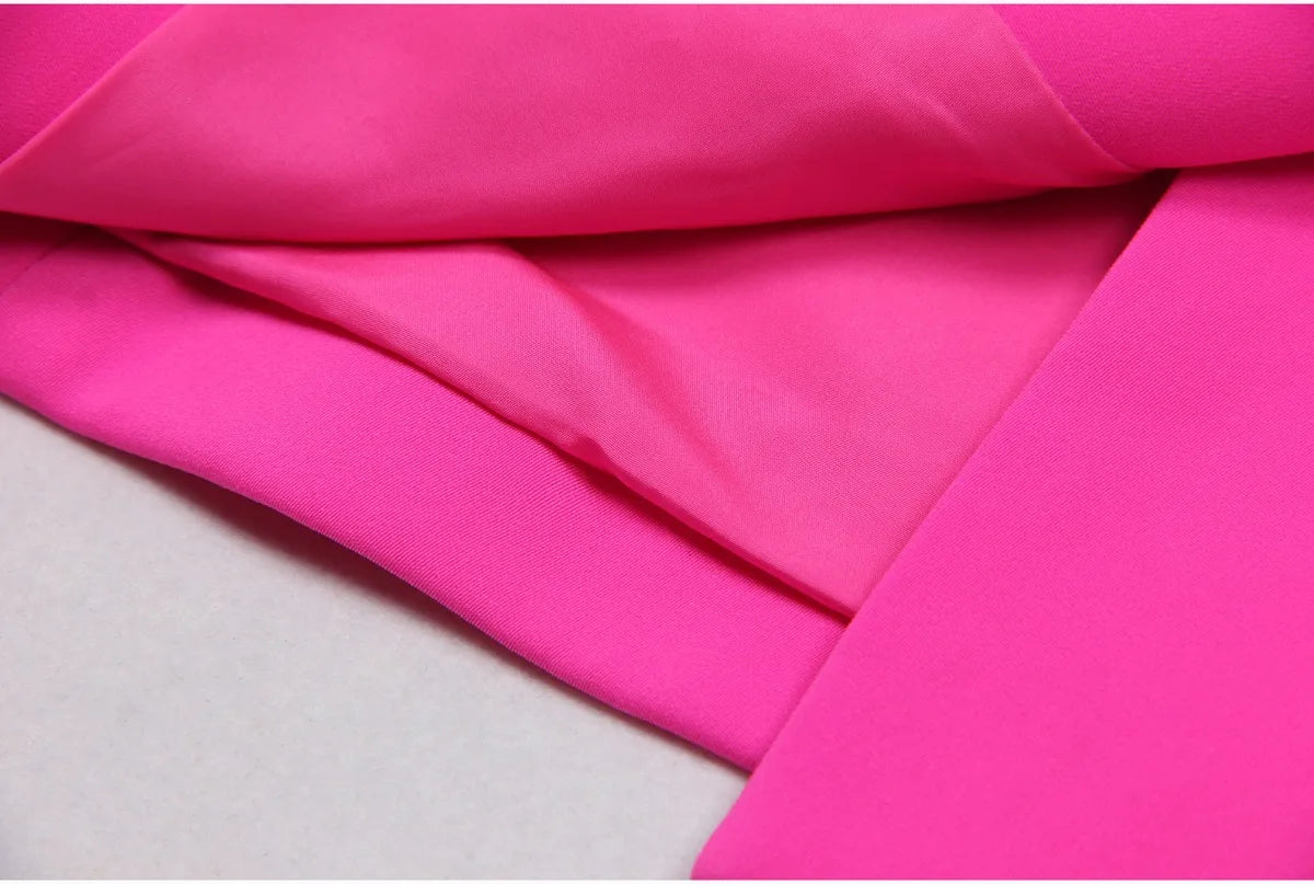 American  Fresh Fuchsia Color 3PCS Blazer Set with Bre Top and Pencil Pants .