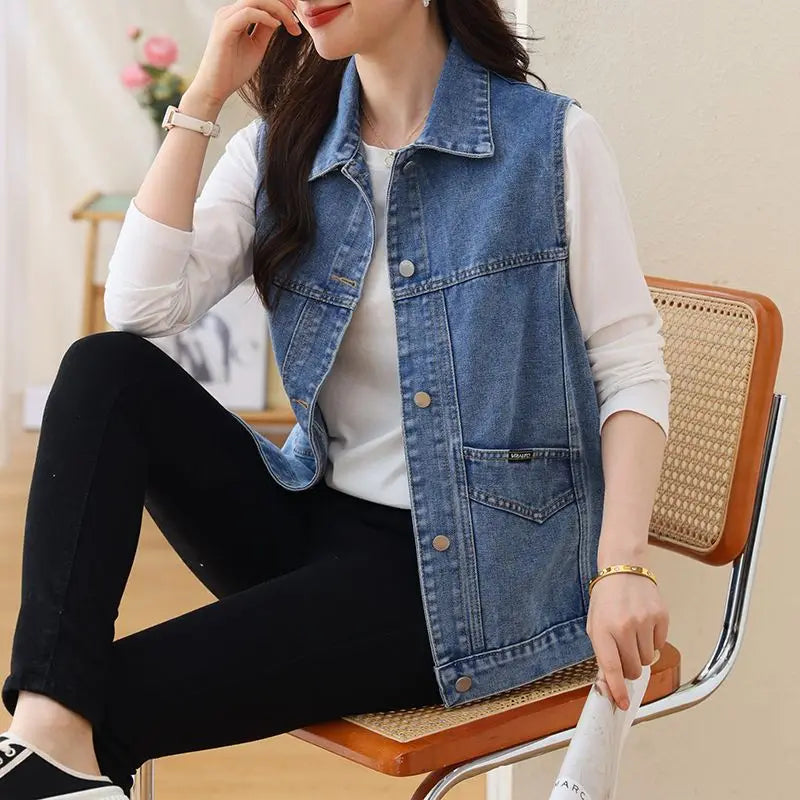 Casual Denim Vest for Women in Spring and Autumn .
