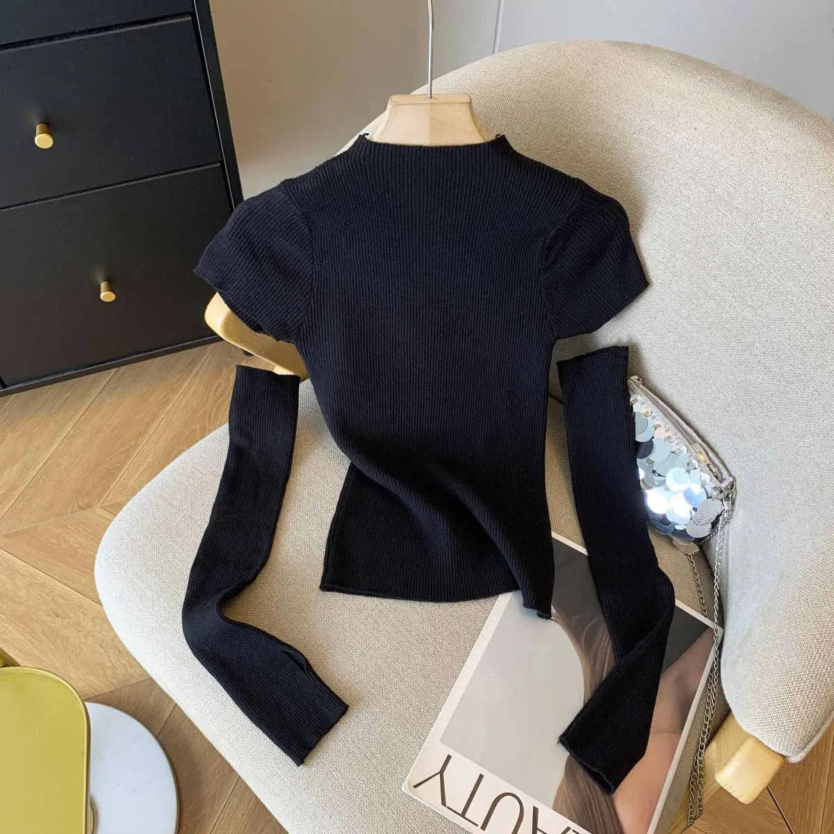 Women's Clothing Fashion Floral Solid Knitted Sweaters Spring Summer Elegant Slim O-neck Long Sleeve Tops