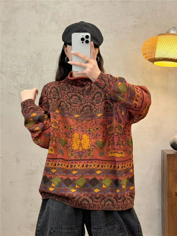 Amax luluE Fashion Pullover Woman Winter Printed Loose.