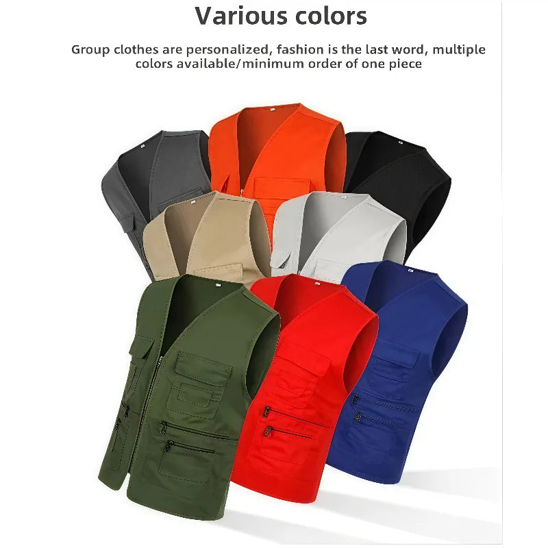 Work Clothes Vest Multi-pocket Solid Color Casual Sleeveless.