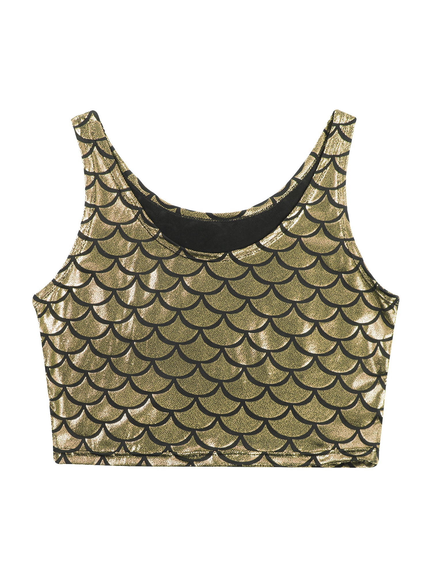 Women Shiny Metallic Crop Top Y2K Mermaid Fish Scale Print Cropped Tank Top Vest Festival Rave Pole Dance Costume Party Clubwear