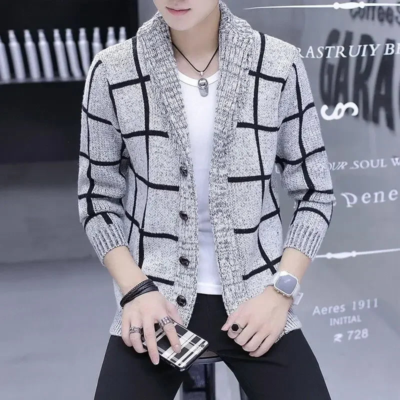 Man Clothes Cardigan Knitted Sweaters for Men No Hoodie Patchwork.