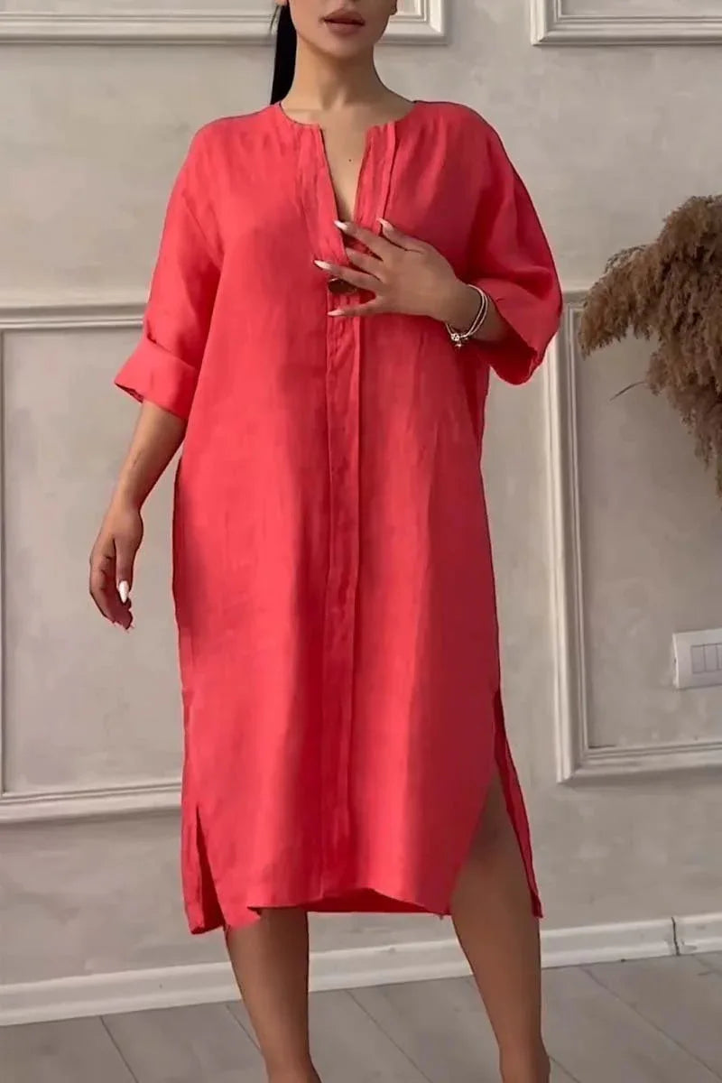 Elegant O-neck Long-sleeved Button Dress For Women's ./ MH