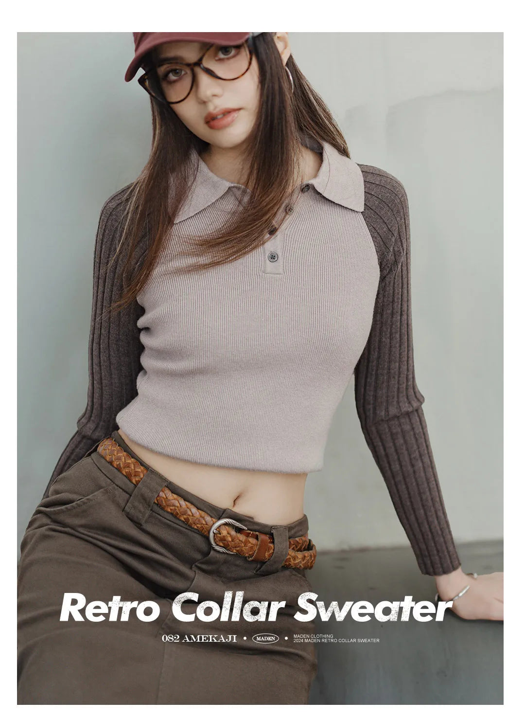 Maden Casual Spliced Knitted Sweater Button Slim Fit Bottoming Versatile Sweater .