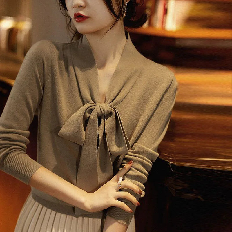Women Clothing Fashion Elegant Scarf Collar Pullover Autumn Winter.