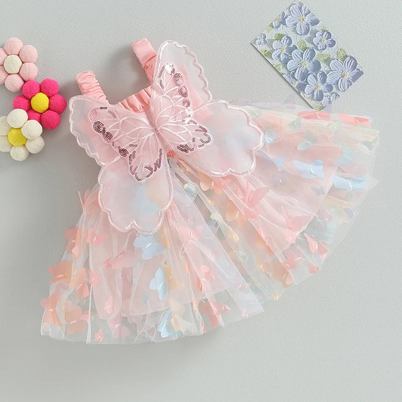 Pudcoco Princess Baby Girl Tutu Dress Sleevless Butterfly Tulle Lace Photography Dresses Summer Outfits