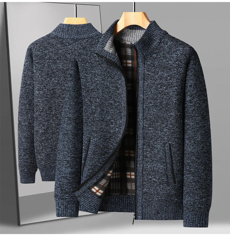 Men's Knitted Cardigan Jacket Autumn Winter Plush Sweater Men's.