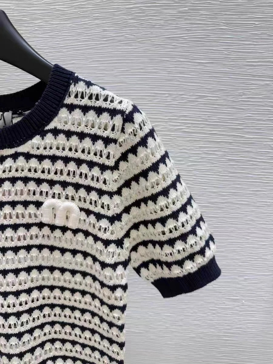 Knit Sweater T-shirts Women Embroidered Short Sleeve .