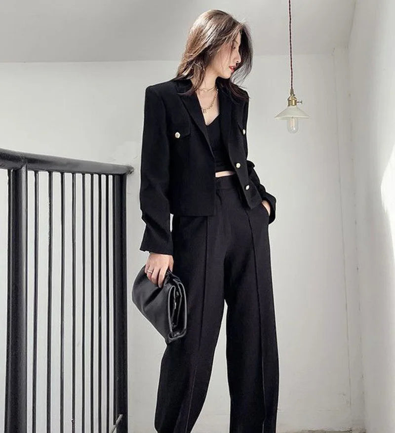 Zoki Casual Black Blazer Coats Women Fashion Slim Long Sleeve .