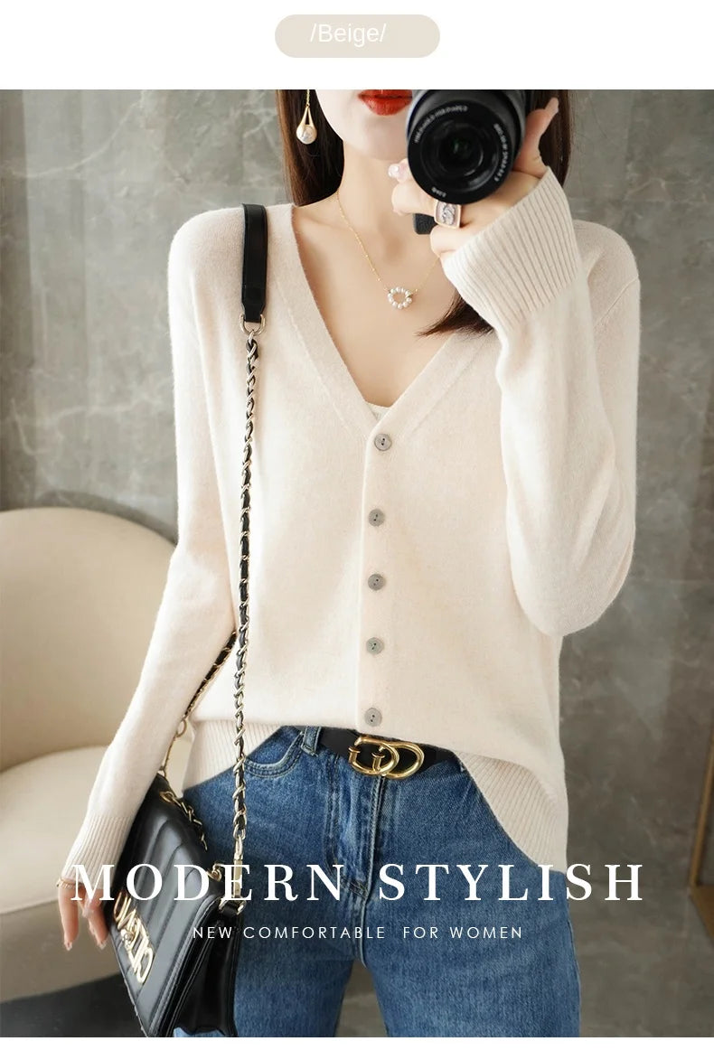 New V-Neck Temperament Small Fragrant Wind Women Loose Sweater .