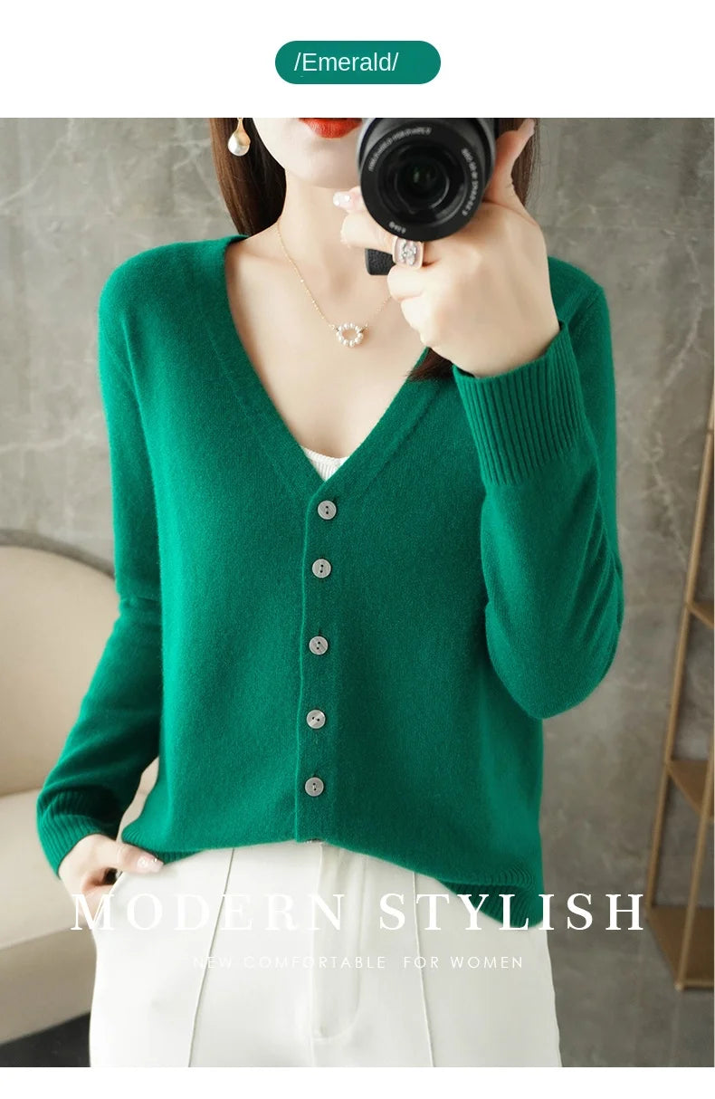 New V-Neck Temperament Small Fragrant Wind Women Loose Sweater .