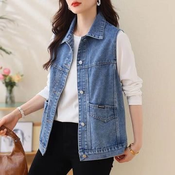 Casual Denim Vest for Women in Spring and Autumn .