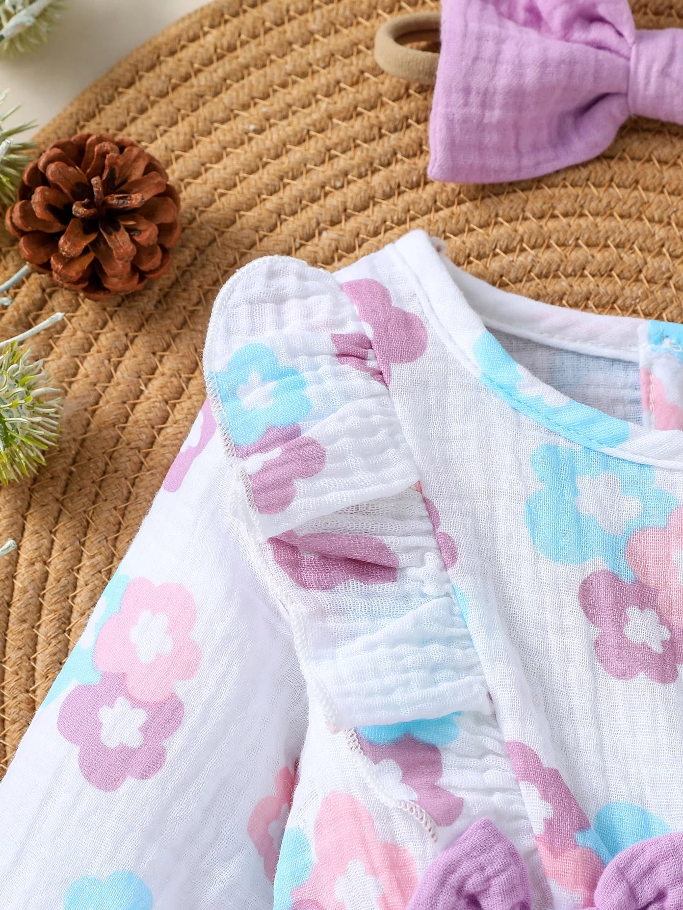 New Style Baby Girls Long Sleeve Print Flower With Bow O-18M