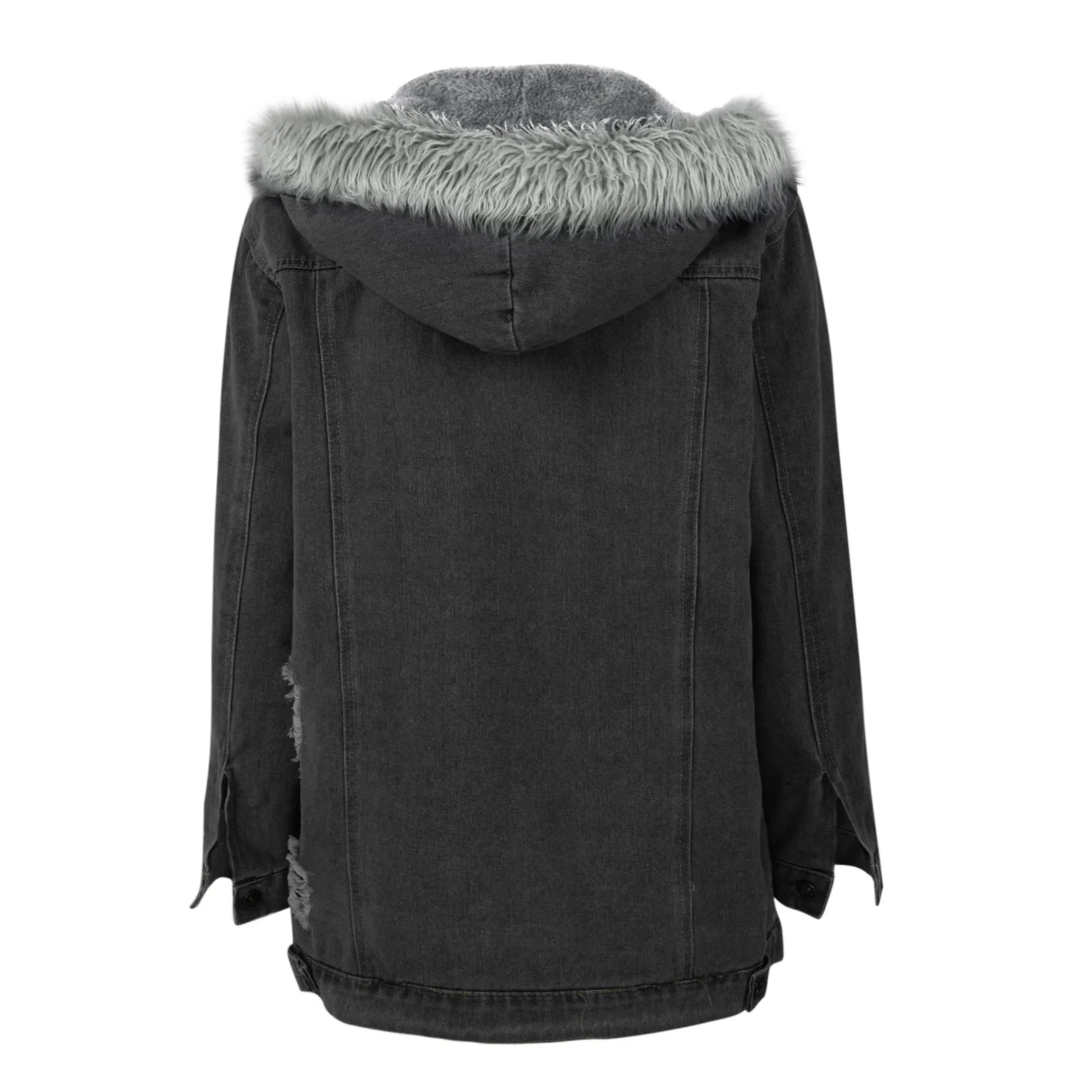 New Fashion Hooded Big Fur Collar Denim Jacket .