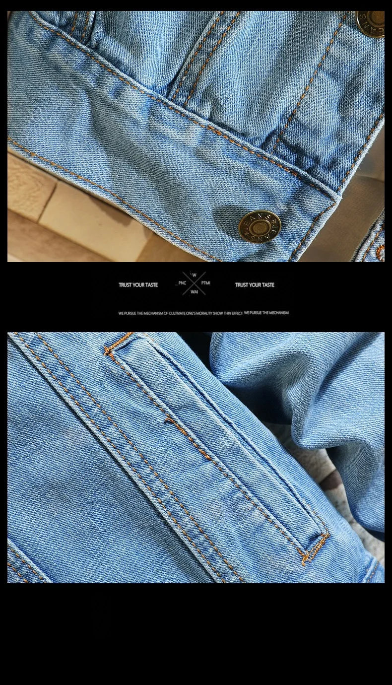 Autumn Men Solid Denim Jackets Fashion Motorcycle Vintage Jeans Jackets.