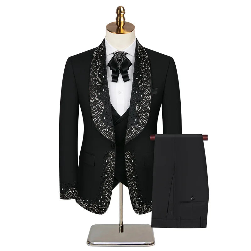 Elegant Groom Wedding Tuxedo Formal Prom Party Male Suit Slim (Blazer+Vest+Pants)