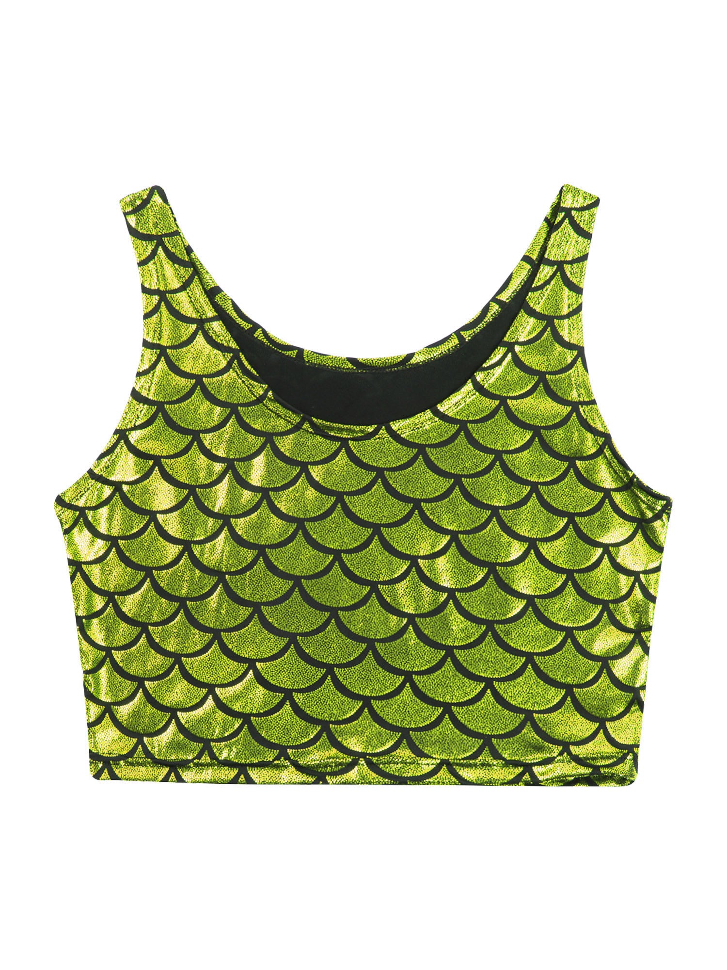 Women Shiny Metallic Crop Top Y2K Mermaid Fish Scale Print Cropped Tank Top Vest Festival Rave Pole Dance Costume Party Clubwear