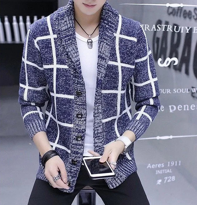 Man Clothes Cardigan Knitted Sweaters for Men No Hoodie Patchwork.