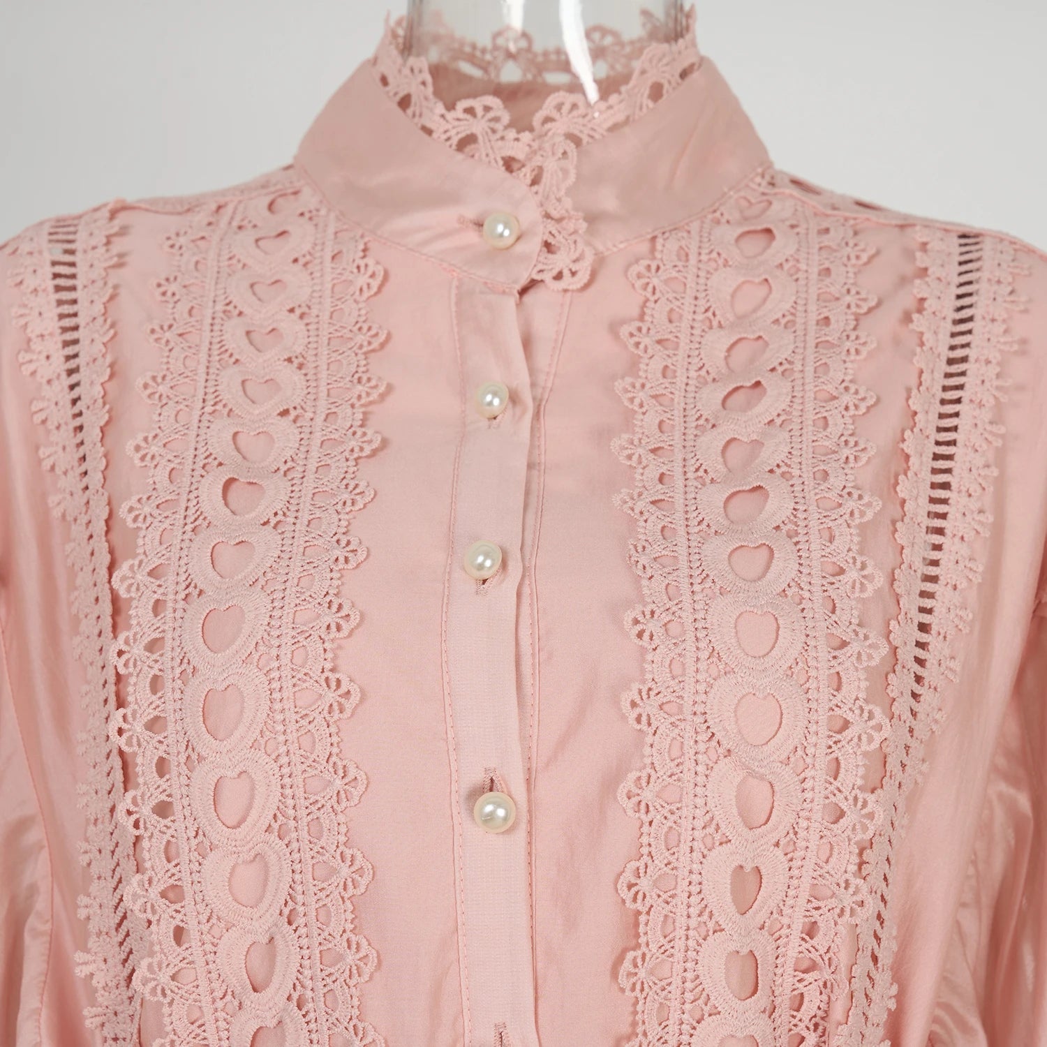 Spring Summer Embroidery Lace Stitching Hollow Out Midi Dress Women's Stand Collar Single Breasted Belt Loose Party Vestidos