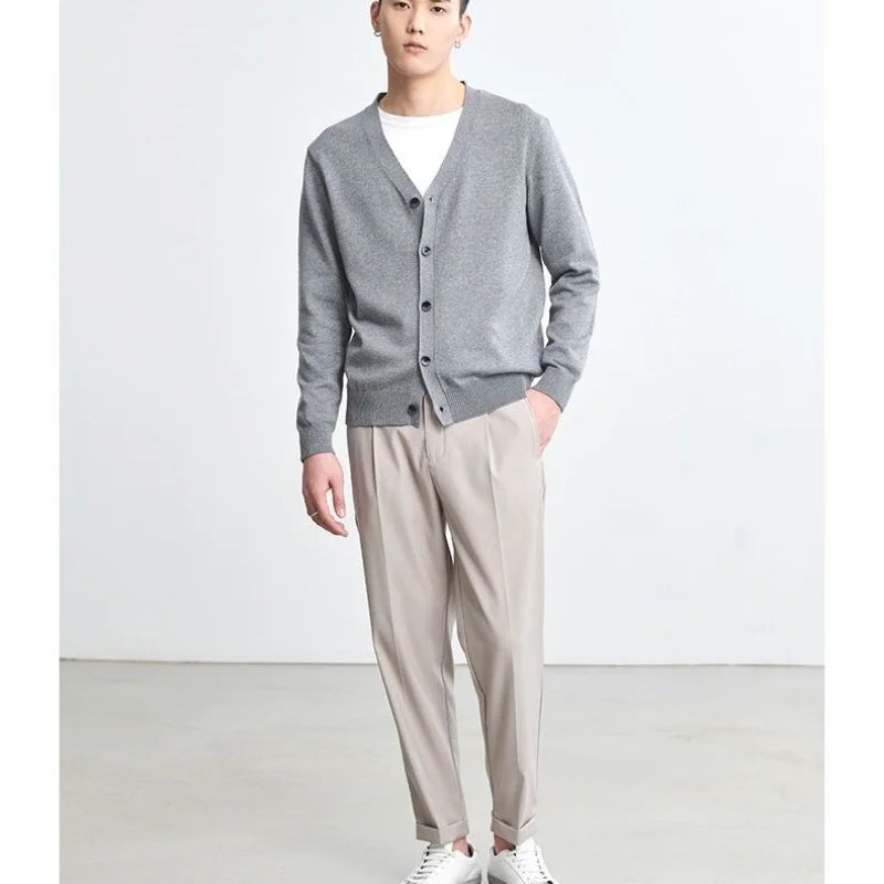 Men's Clothing Autumn Winter Long Sleeve Tops T-Shirts V-neck.
