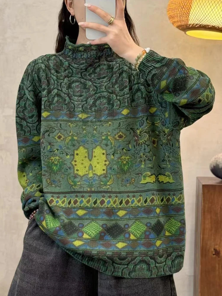 Amax luluE Fashion Pullover Woman Winter Printed Loose.