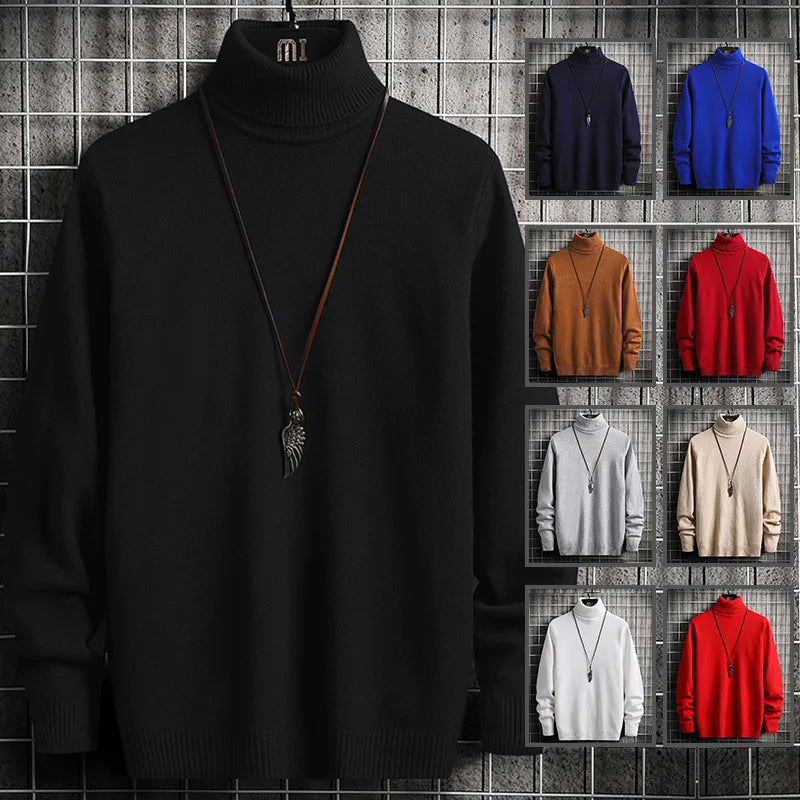 Men Pullovers Knitted Sweaters Turtleneck Solid Tops .