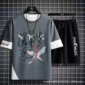 Summer Casual Set, Men's Thin and Trendy Round Neck Short Sleeved T-shirt,