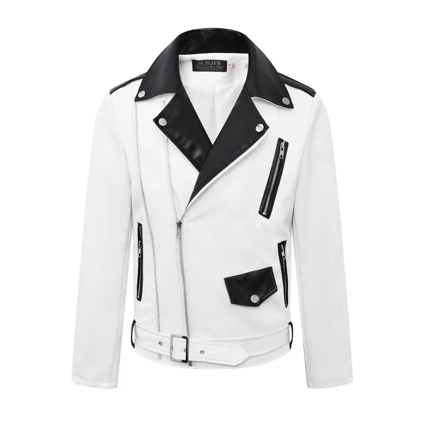 men's new handsome, new oblique zipper, casual color matching .