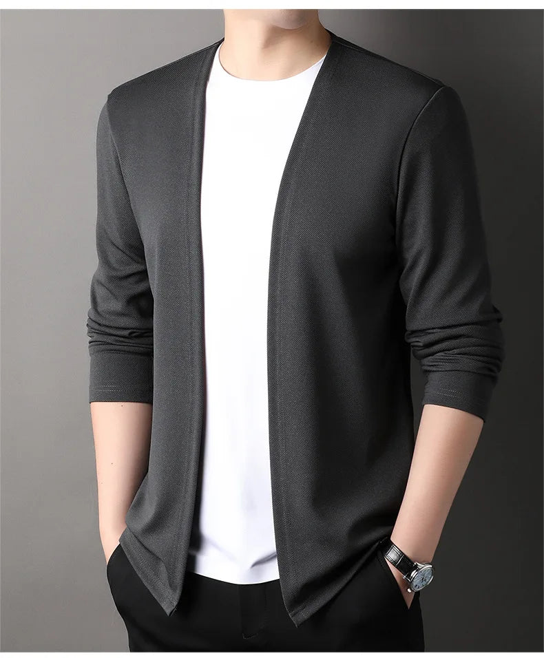 Spring Autumn Knit Cardigan Men Fashion Solid Color Stand.