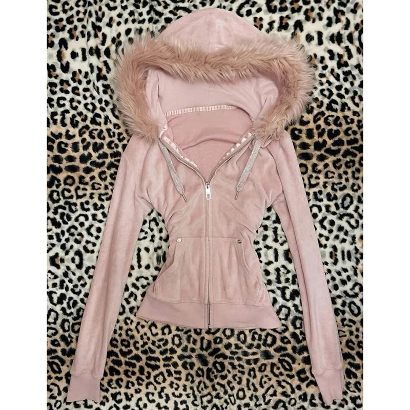Winter riveted cool girl Gothic zipper hoodie coat  cardigan jacket.