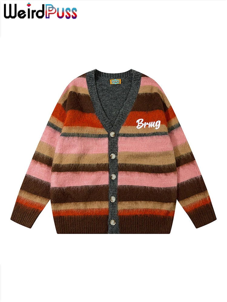 Weird Puss Knitted Colorful Stripe Jacket Women Cardigan .