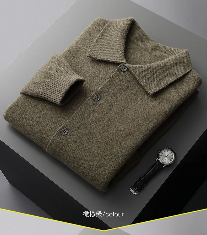 Autumn/Winter Cashmere Cardigan Men's Polo Neck Sweater.