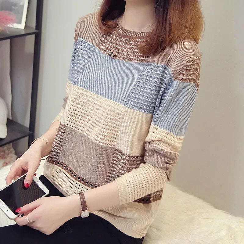Sweater Women Purple Striped Stripes Pullover Thin Knitting .