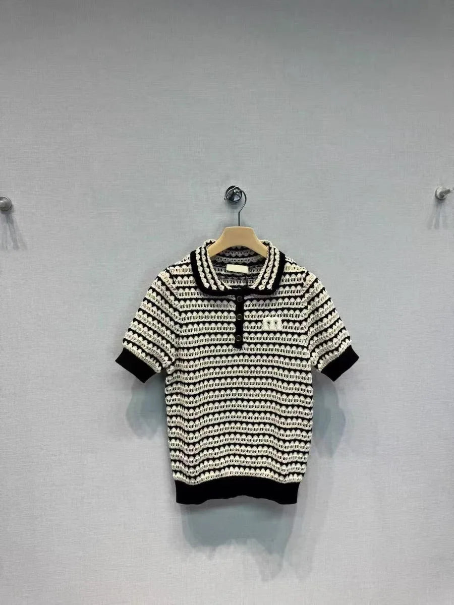 Knit Sweater T-shirts Women Embroidered Short Sleeve .