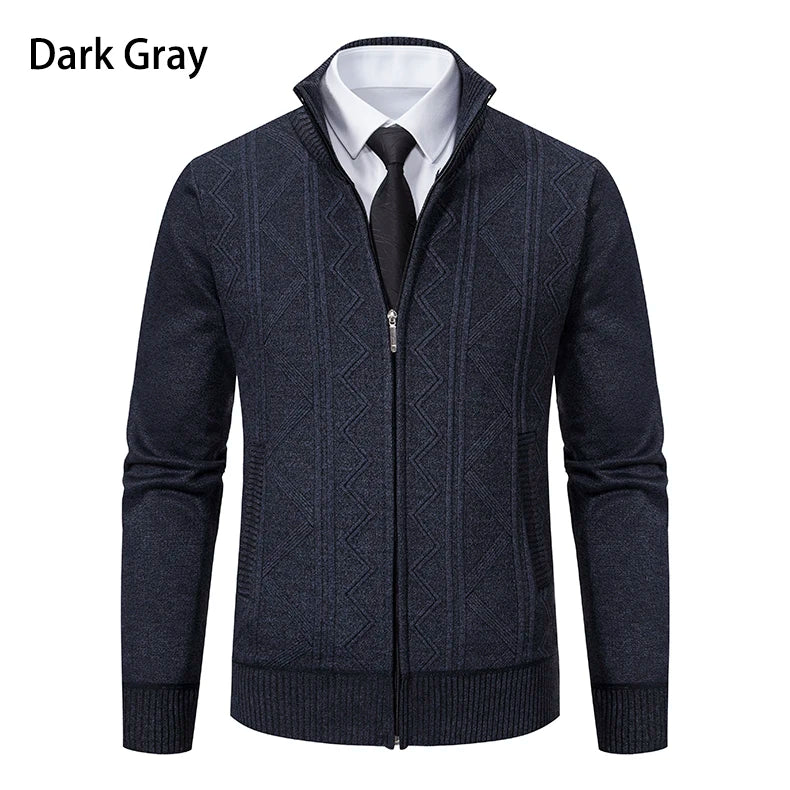 Men's Knitted Cardigan Jacket Autumn Winter Plush Sweater Men's.
